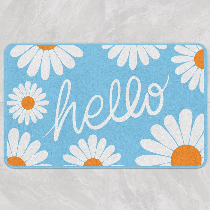 Feblilac Hello White Daisy Sky Blue Bath Mat