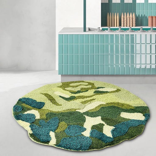 Feblilac Round Green Leaves Moss Area Rug, Mat for Living Room Bedroom Children's Room