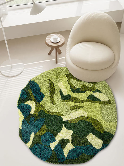 Feblilac Round Green Leaves Moss Area Rug, Mat for Living Room Bedroom Children's Room