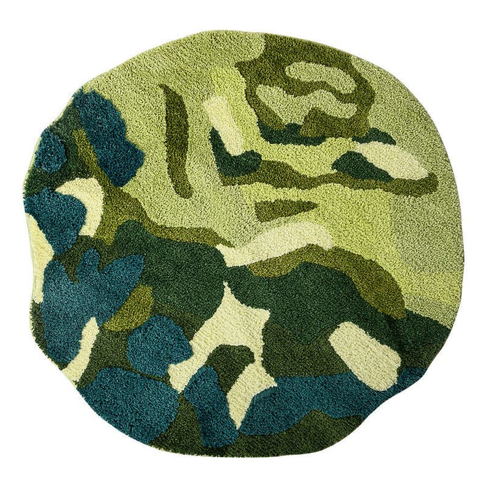 Feblilac Round Green Leaves Moss Area Rug, Mat for Living Room Bedroom Children's Room