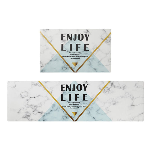 Feblilac Light Green and Grey Grain of Marble PVC Leather Kitchen Mat