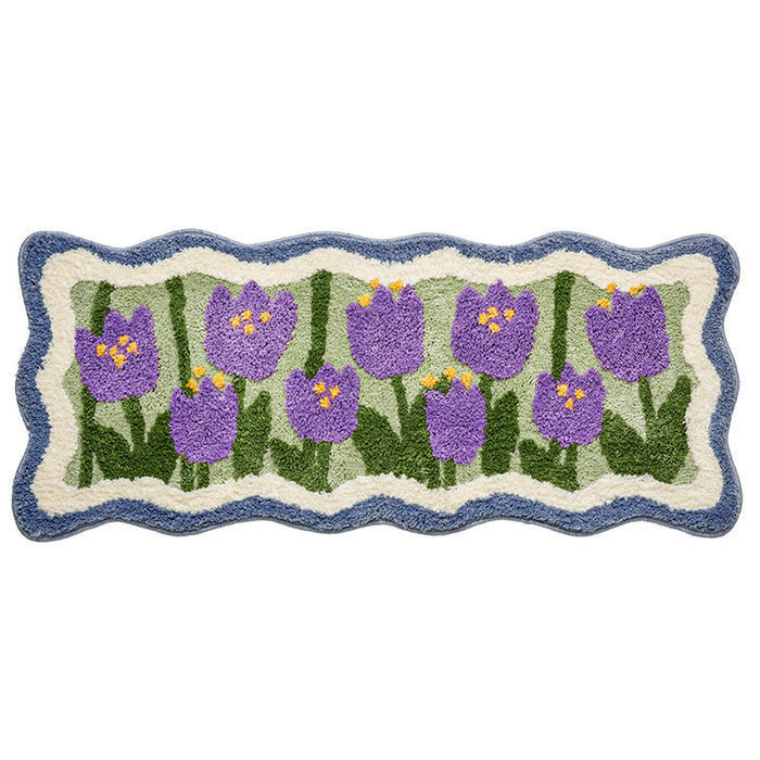 Feblilac Lovely Purple Flowers Bedroom Runner Mat