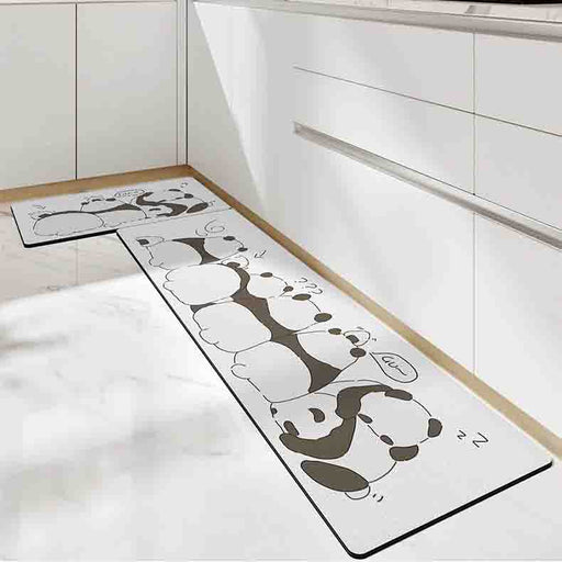 Feblilac Lovely Pandas Animal PVC Leather Kitchen Mat