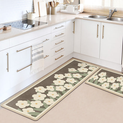 Feblilac Lovely Flower Garden PVC Leather Kitchen Mat Mom‘s Day Gift