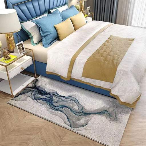 Feblilac Abstract Modern Concise Style Grey and Blue Flowing River Bedroom Mat