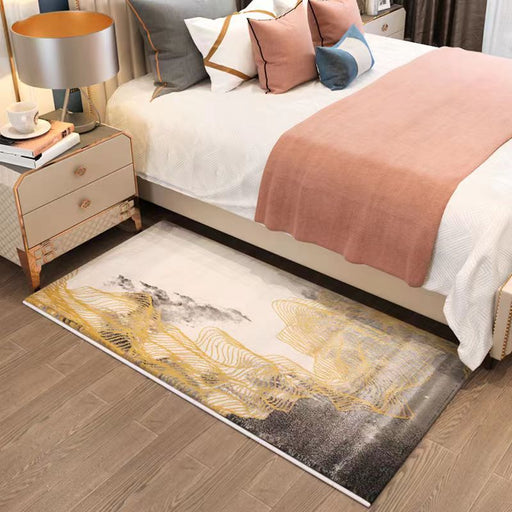 Feblilac Abstract Modern Concise Style Grey and Golden Mountain Bedroom Rug