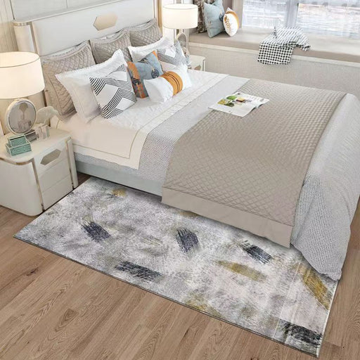 Feblilac Abstract Modern Concise Style Grey and Black Art Brush Bedroom Rug