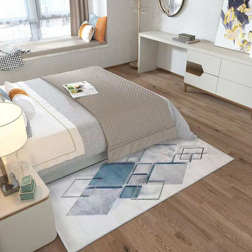 Feblilac Abstract Modern Concise Style Blue and Grey 3D Diamond Geometric Bedroom Rug