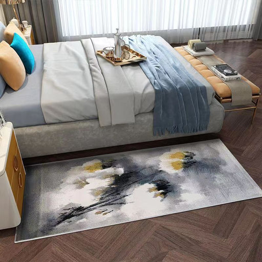 Feblilac Abstract Modern Concise Style Black Tree and Golden Flowers Bedroom Rug