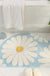 Feblilac Semicircle Grey Daisy Bath Mat, Blue Floral Daisy Bathroom Rug