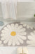 Feblilac Semicircle Grey Daisy Bath Mat, Blue Floral Daisy Bathroom Rug