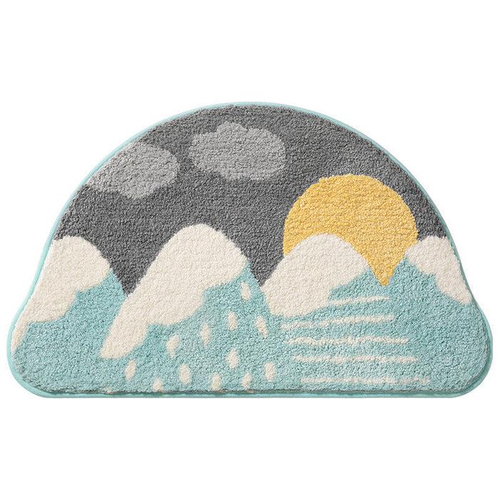 Feblilac Semicircle Sun and Mountain Bath Mat, Sunrise in Snow Mountains Mat