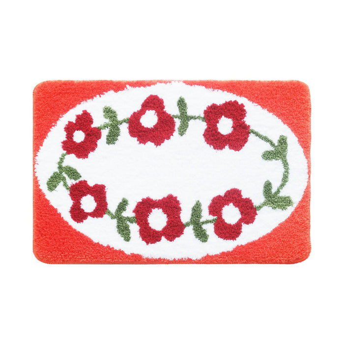 Feblilac Red Rose Garden Tufted Bath Mat