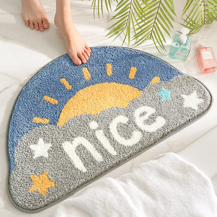 Feblilac Semicircle Sun and Cloud Bath Mat, Have A Nice Day Mat