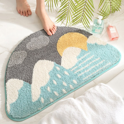 Feblilac Semicircle Sun and Mountain Bath Mat, Sunrise in Snow Mountains Mat