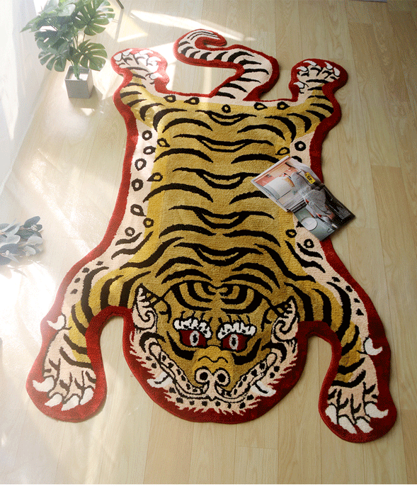 Classic Yellow Tiger Tufted Bath Mat Mom‘s Day Gift, Tibetan Style