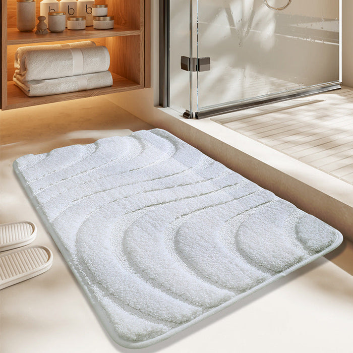 Feblilac Solid Color Tufted Bath Mat, Curve Pattern Bathroom Rug