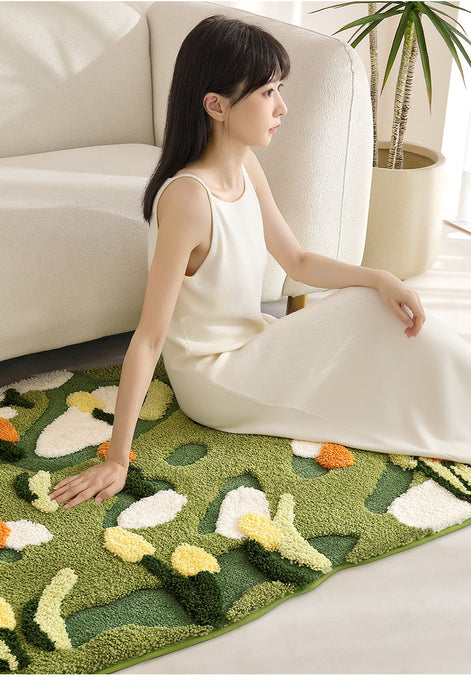 Feblilac Green Moss and Flowers Tufted Bath Mat