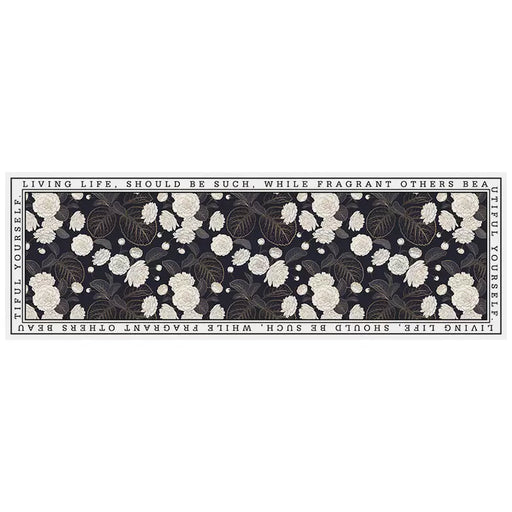 Feblilac Black and White Flower Leave PVC Leather Kitchen Mat