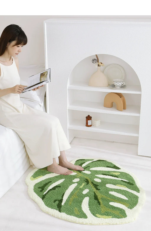 Feblilac Green Monstera Tufted Bath Mat