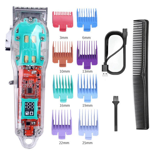 Cross-Border Transparent Hair Clipper LCD Digital Display Hair Salon Electric Clipper USB Rechargeable Razor Lithium Battery 18650