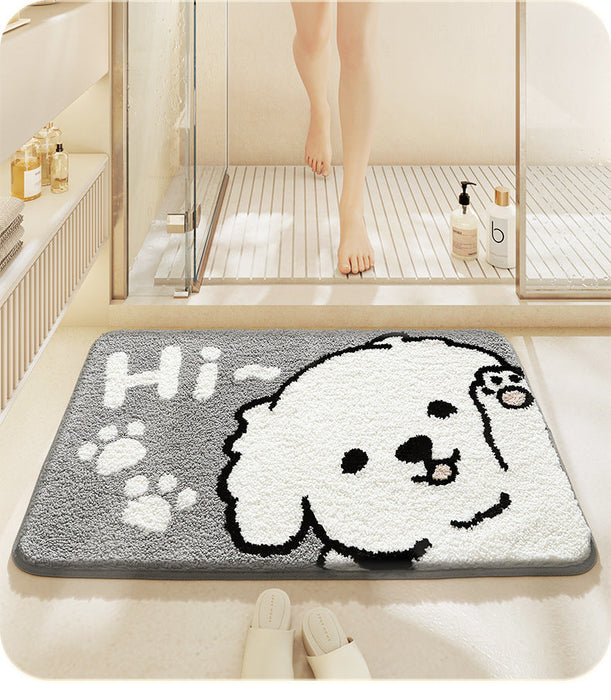 Feblilac Cute Animals Hello Dog Tufted Bath Mat