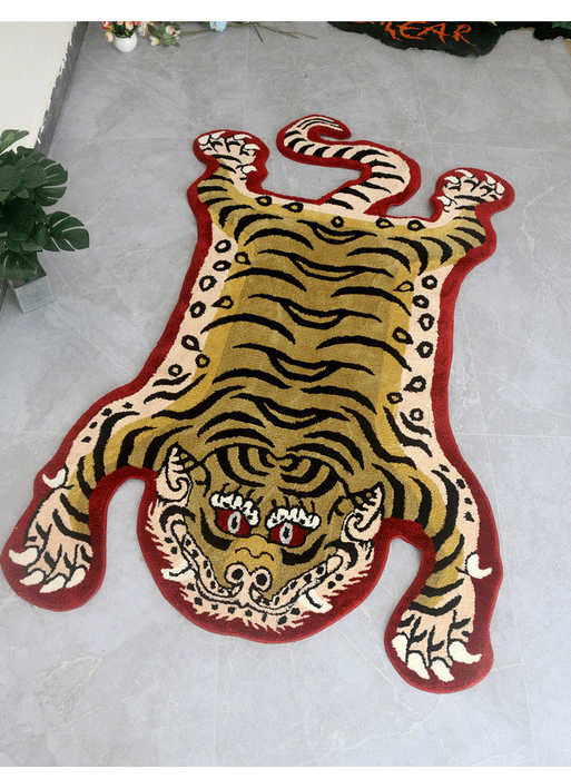 Classic Yellow Tiger Tufted Bath Mat Mom‘s Day Gift, Tibetan Style