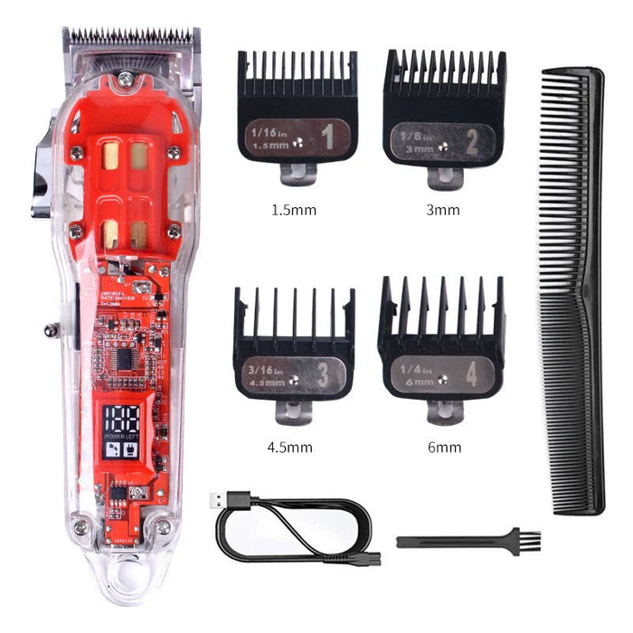 Cross-Border Transparent Hair Clipper LCD Digital Display Hair Salon Electric Clipper USB Rechargeable Razor Lithium Battery 18650