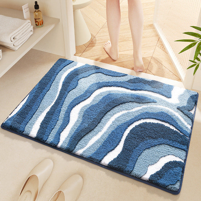 Abstract Blue Orange Curve Bath Mat, Tufted Mat for Bathroom