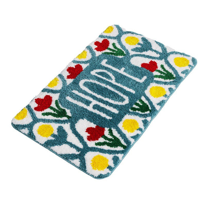 Feblilac HOPE Bath Mat, Flower Typograph Motivation Bathroom Rug, Soft Flush Non-Slip Water Absorbent Mat