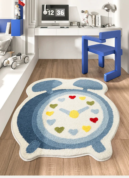 Feblilac Blue Alarm Clock Tufted Bath Mat