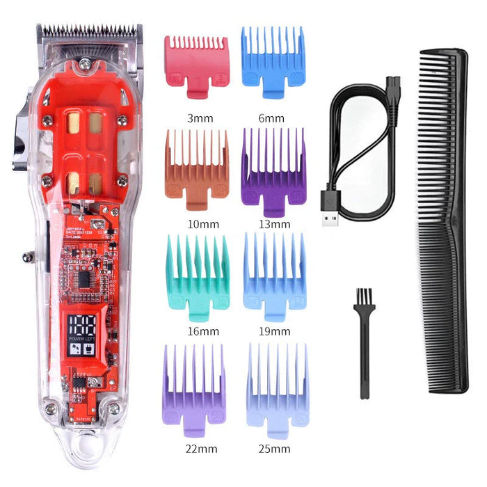 Cross-Border Transparent Hair Clipper LCD Digital Display Hair Salon Electric Clipper USB Rechargeable Razor Lithium Battery 18650