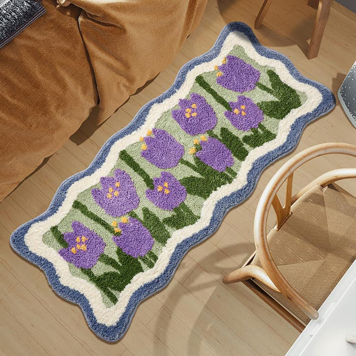 Feblilac Lovely Purple Flowers Bedroom Runner Mat