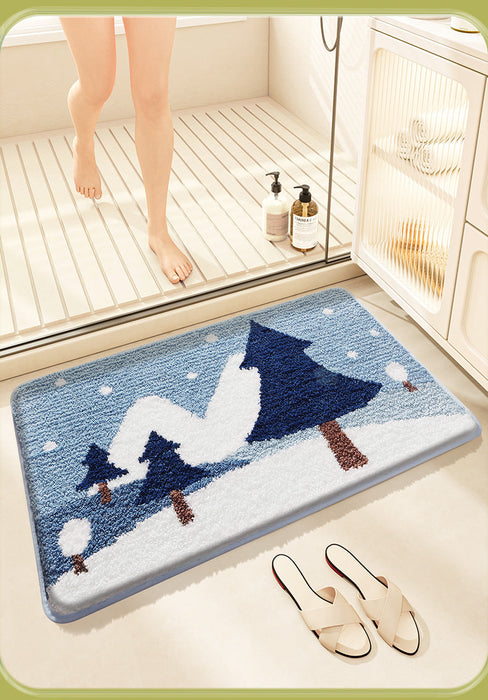 Feblilac Snowflakes and Pine Trees Tufted Bath Mat