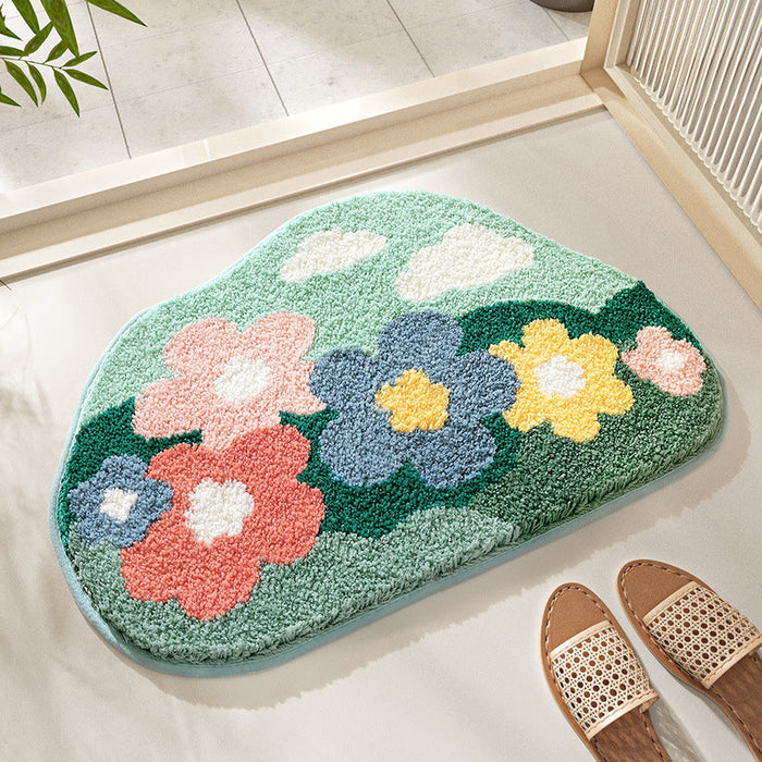 Feblilac Colorful Flowers and Mountains Tufted Bath Mat