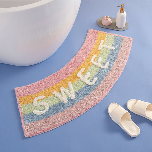 Pink Sweet Rainbow Bathroom Mat, Cute Ellipse Bath Rug