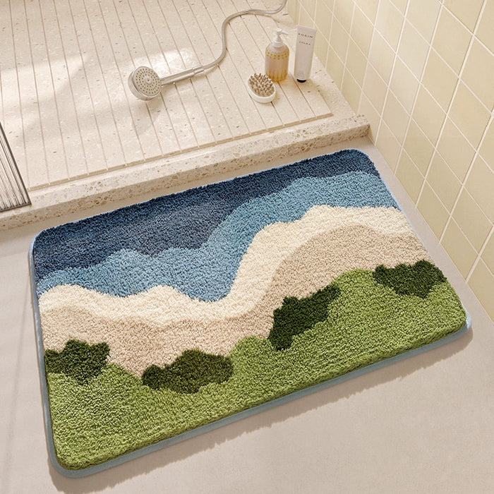 Feblilac Waves Tufted Bathroom Mat Toilet U-Shaped Floor Mat