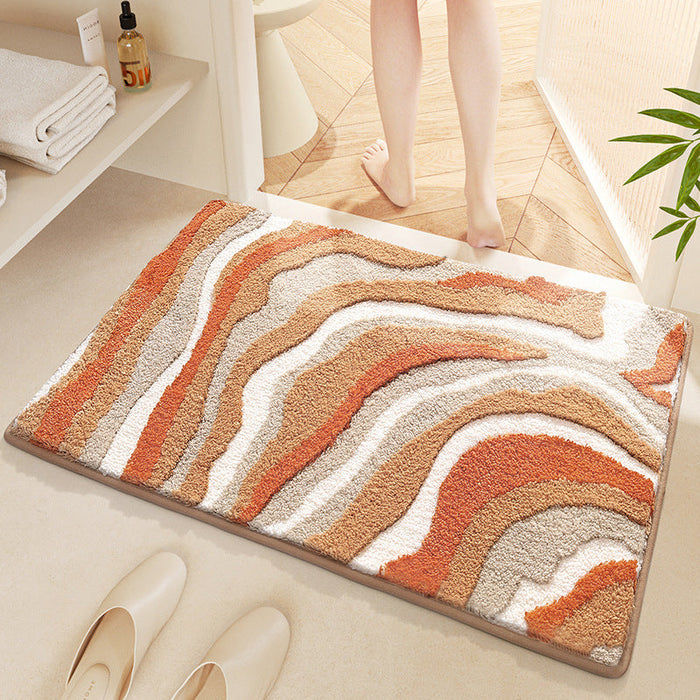 Abstract Blue Orange Curve Bath Mat, Tufted Mat for Bathroom