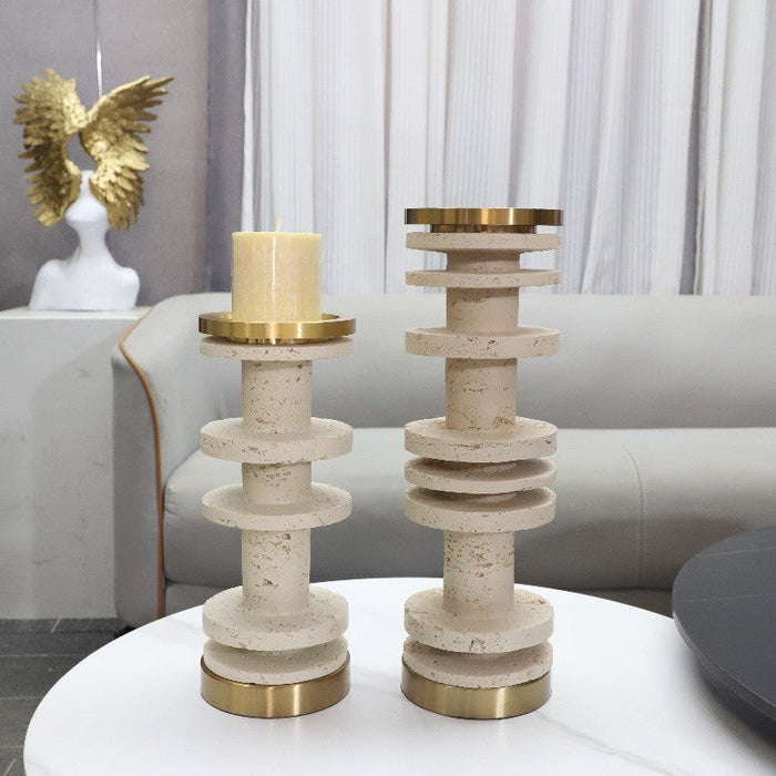 Creative Resin Cave Stone Metal Bamboo Candlestick Ornaments