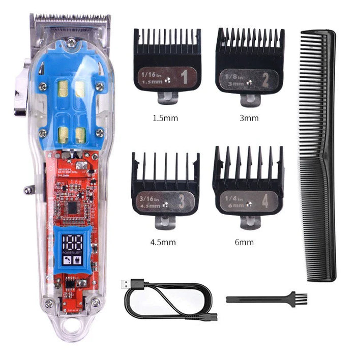 Cross-Border Transparent Hair Clipper LCD Digital Display Hair Salon Electric Clipper USB Rechargeable Razor Lithium Battery 18650