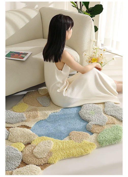 Feblilac Irregular Light Colored Moss Bedroom Rug Long Runner