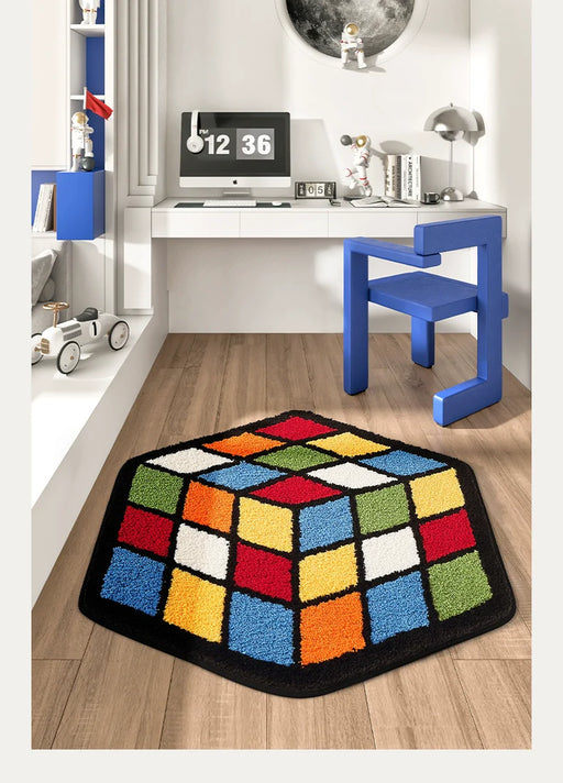 Feblilac Colorful Rubik's Cube Tufted Bath Mat