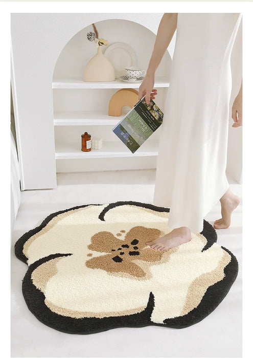 Feblilac Black Border flowers Tufted Bath Mat