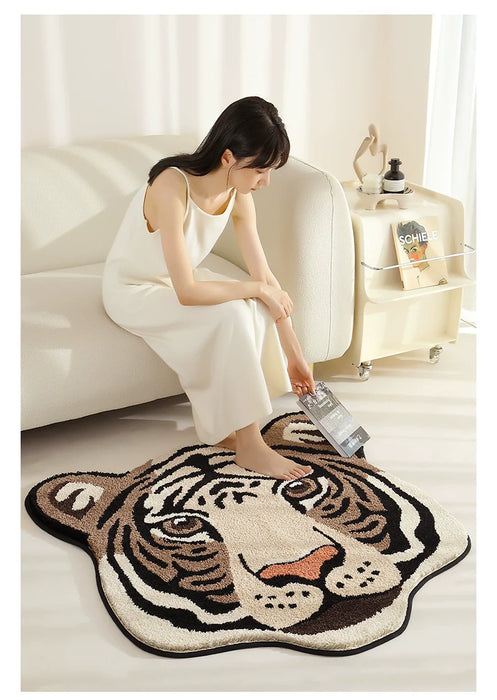 Feblilac Brown Tiger Head Handmade Tufted Acrylic Livingroom Carpet Area Rug