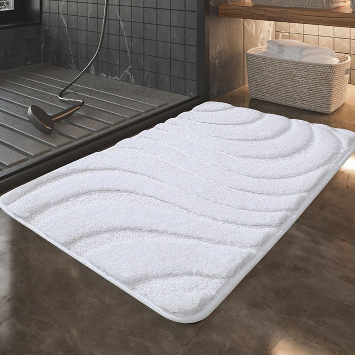 Feblilac Solid Color Tufted Bath Mat, Curve Pattern Bathroom Rug