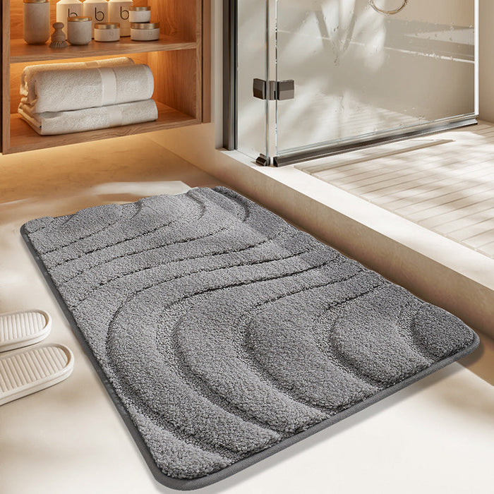 Feblilac Solid Color Tufted Bath Mat, Curve Pattern Bathroom Rug