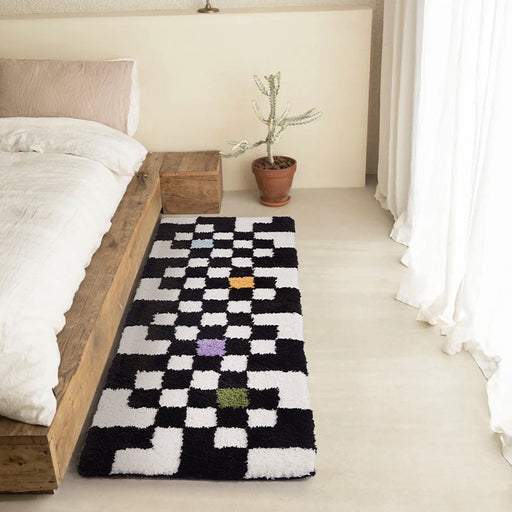 Black and White Checkerboard Bedroom Mat