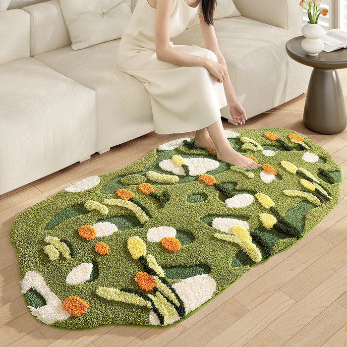 Feblilac Green Moss and Flowers Tufted Bath Mat