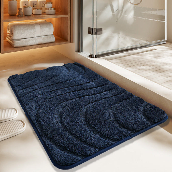 Feblilac Solid Color Tufted Bath Mat, Curve Pattern Bathroom Rug