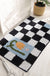 Black and White Checkerboard Bath Mat, Blue Flower Bathroom Rug, Soft Plush Water-Absorbent